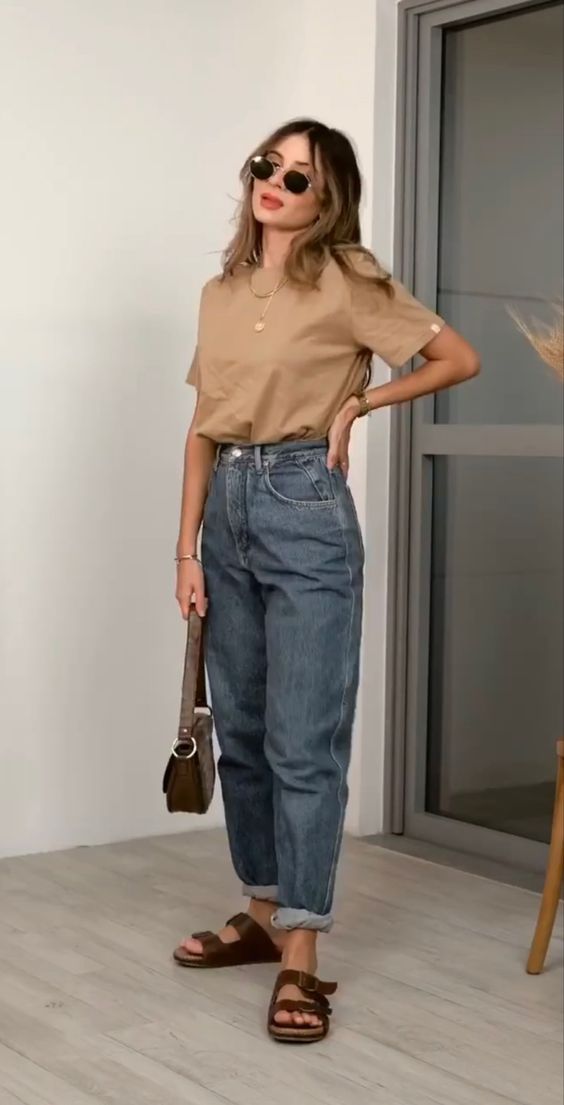 Khaki Tee and Jeans with Laid-back Accessories